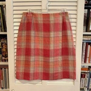 Jones New York Coral/Beige Plaid Linen Wrap Skirt 8